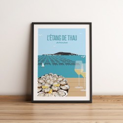 Affiche de l'Etang de Thau, ses parcs a huitres et Sète à l'horizon. Ramenez un peu de douceur dans votre intérieur.