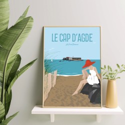 Affiche du Cap d'Agde avec vue du Fort Brescou par Mistral et Tramontane