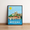 Affiche de Béziers, vue du pont vieux par Mistral et Tramontane